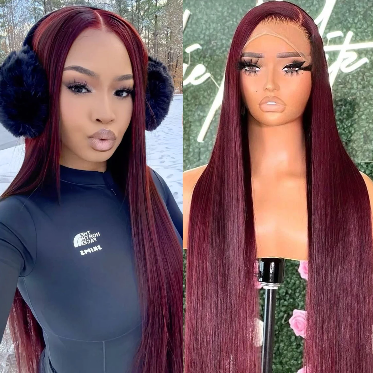 

Burgundy Lace Front Wig for Women 13x4 Long Silky Straight Synthetic Hair Heat Resistant Daily Use Cosplay Wig Natural Hairline