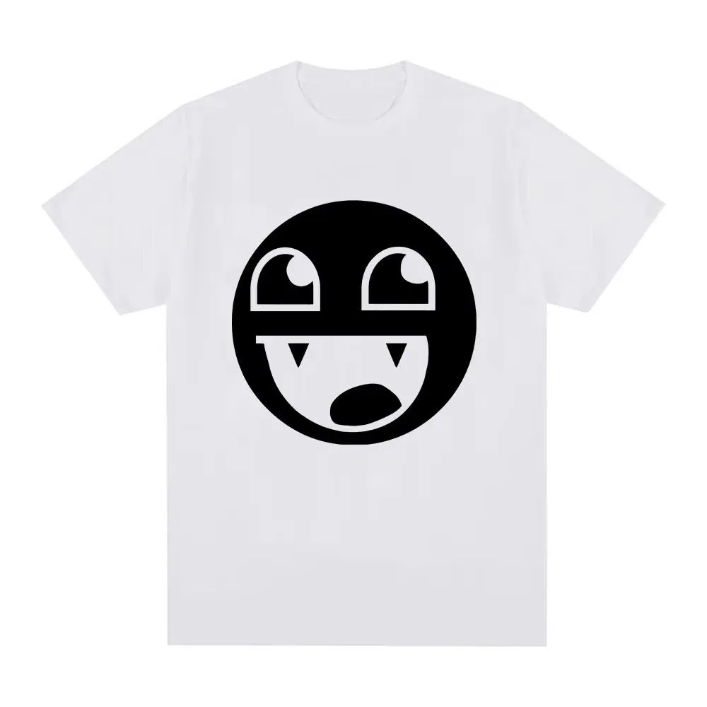 Vampire Fangs Funny Round Meme Face Graphic Print Men Black Crew Neck Short Sleeve T Shirt Y2K Streetwear Casual Cotton Tee
