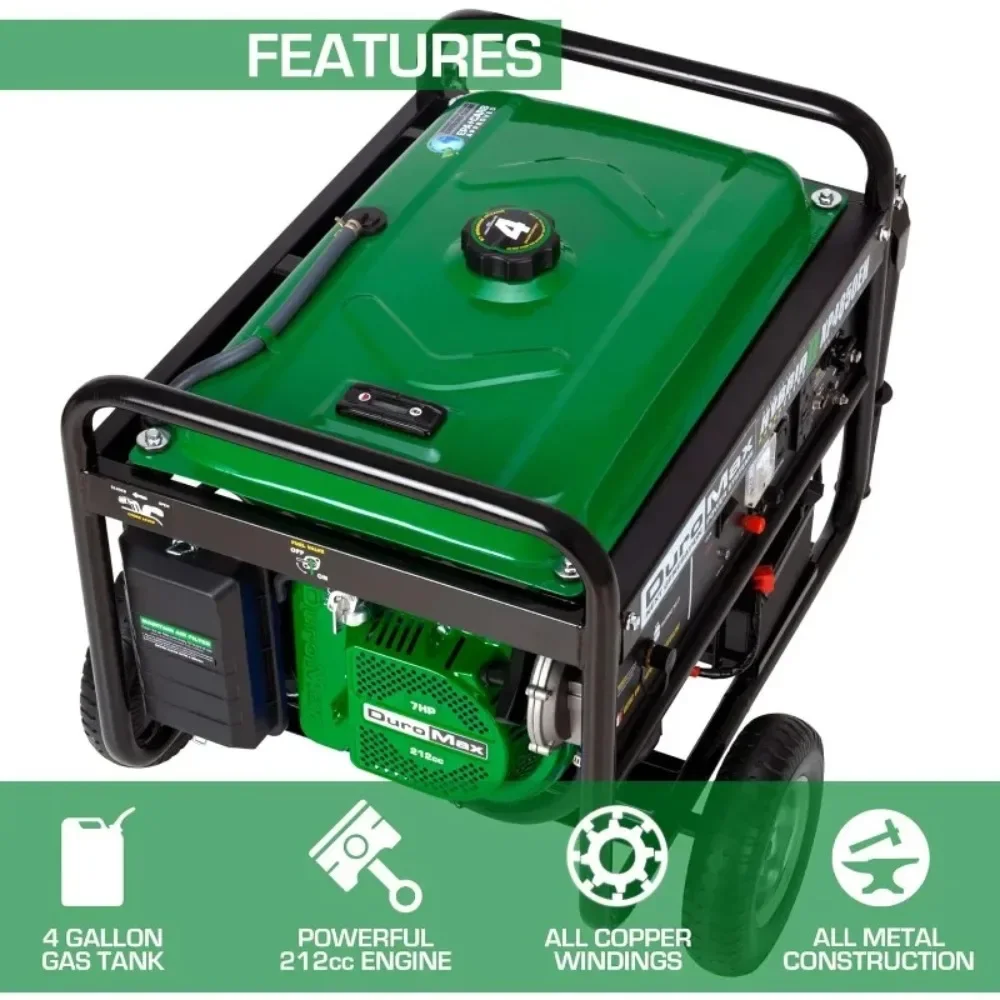 4850 Watt Gas or Propane Powered-Electric Start-Camping & RV Ready, 50 State Approved Dual Fuel Portable Generator, Green