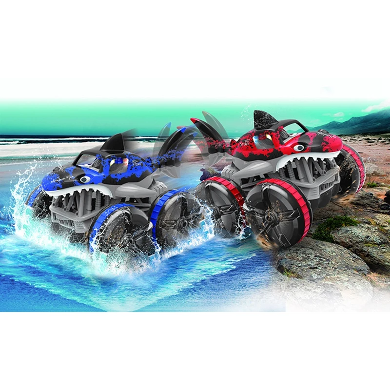 Waterproof Remote Control Amphibious Shark Car 4WD Remote Control Car Non-Slip Stunt Toy Easy Operate Boys Kids Toys