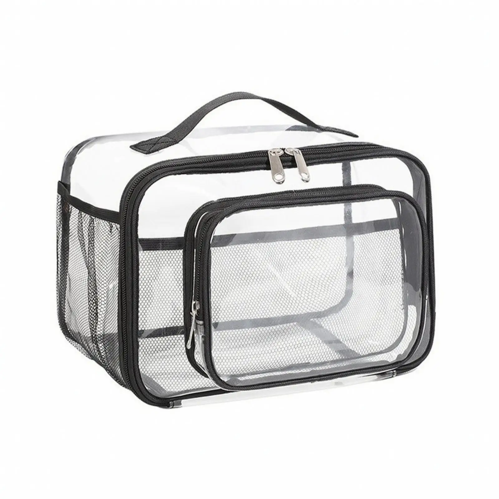 Transparent Kids PVC Bag for School Waterproof Mesh Tote with Zipper Breathable Side Pockets Girls College Book Organizer