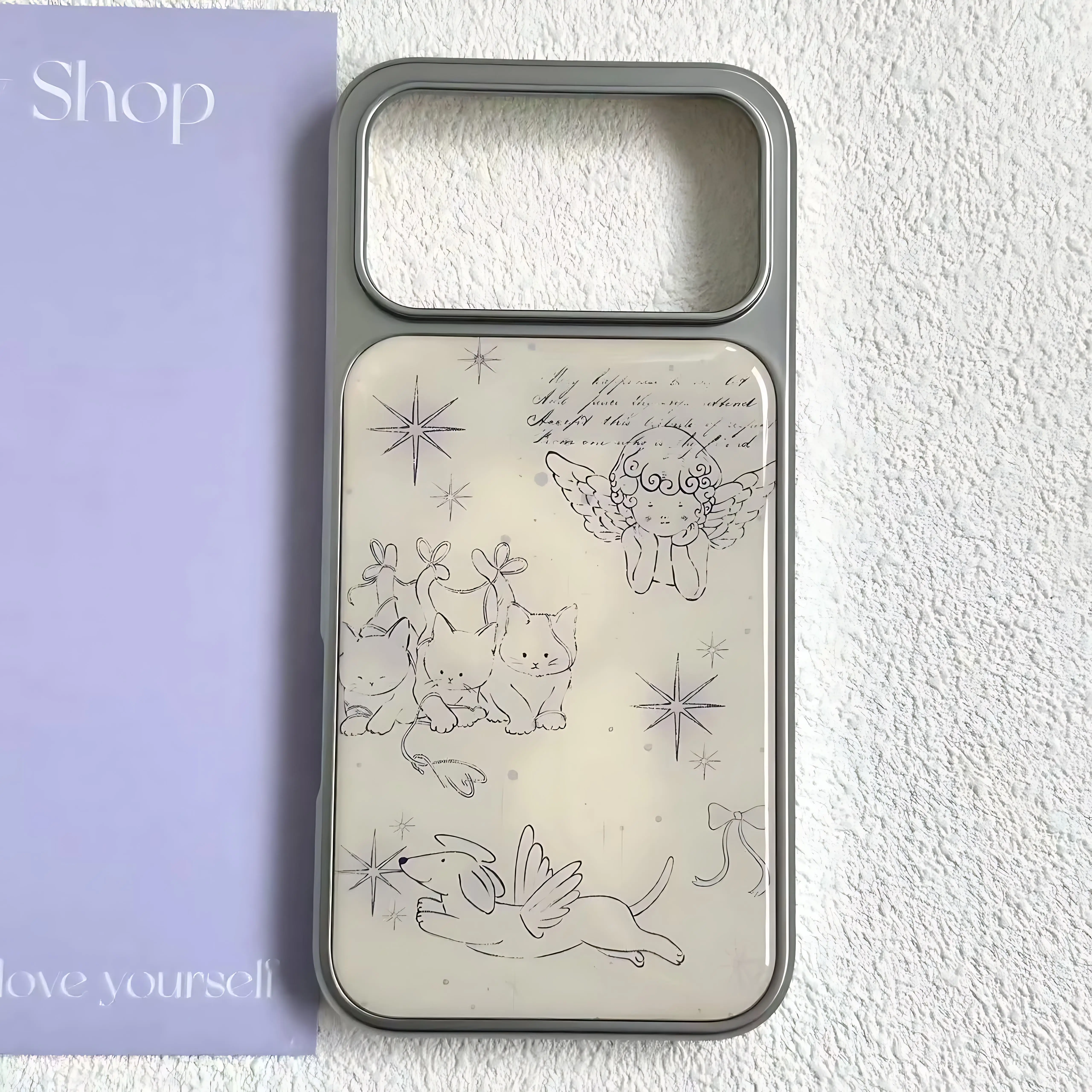 Capa de Celular Luxuosa Transparente com Gato Anjo Fofo do Instagram para iPhone 17 16e 16 15 14 13 12 Air Pro Max XR XSMAX Plus