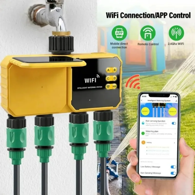 WiFi Solar Automatic Garden Watering Timer Smart APP Remote Irrigation Controller For Lawn Potted Plant Watering
