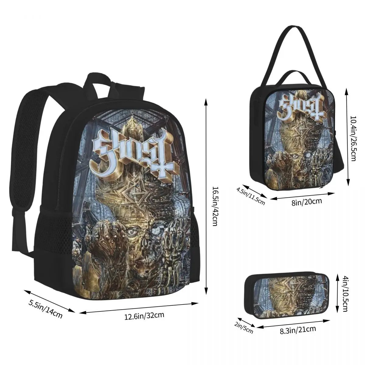 IMPERA Ghost Heavy Metal Band Backpacks Boys Girls Bookbag Students School Bags Kids Rucksack Lunch Bag Pen Bag Three-Piece Set