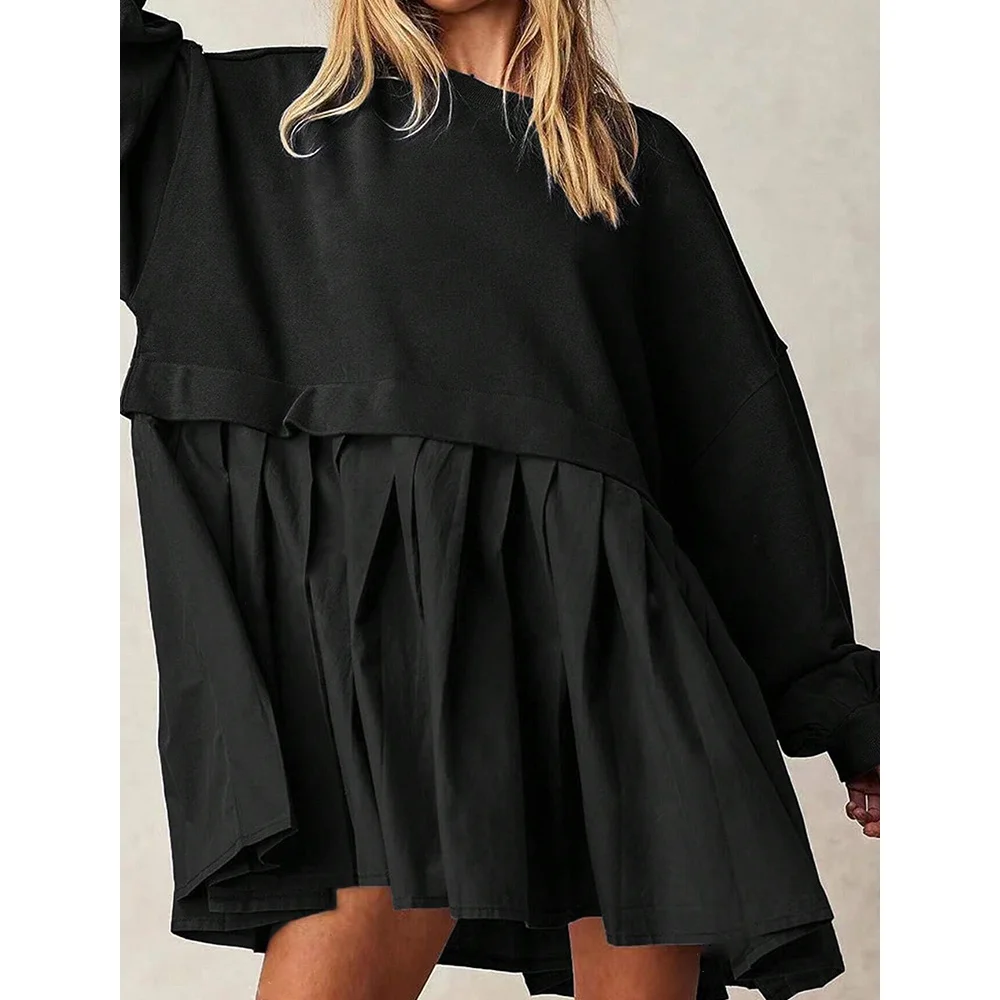 فستان نسائي أساسي لخريف 2025 مع حاشية جميلة، تصميم مريح برقبة دائرية وأكمام طويلة، فستان يومي #3