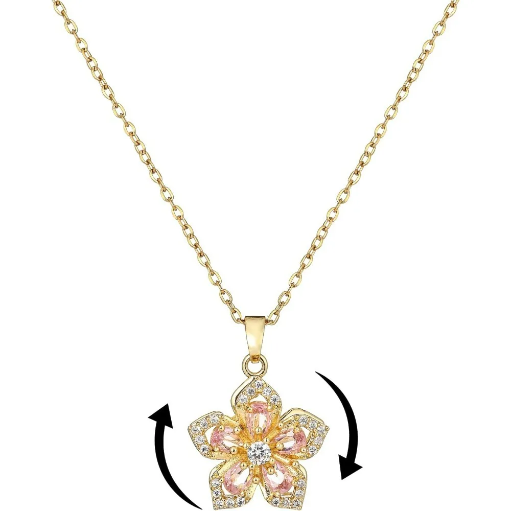 

Ожерелье для женщин, ожерелье с золотым цветком, вращающийся кристалл, серебряный кулон с цветком, ожерелья, регулируемый вращающийся ожерелье