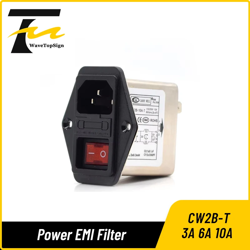 WaveTopSign CANNY WELL Power EMI Filter CW2B-3A 6A 10A-T CANNY WELL EMI с кулисным переключателем + разъем