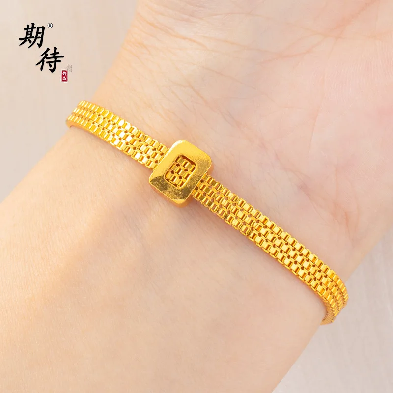 

Роскошный женский винтажный браслет из чистого золота 9999 пробы 24 карата с квадратным ремешком в винтажном стиле