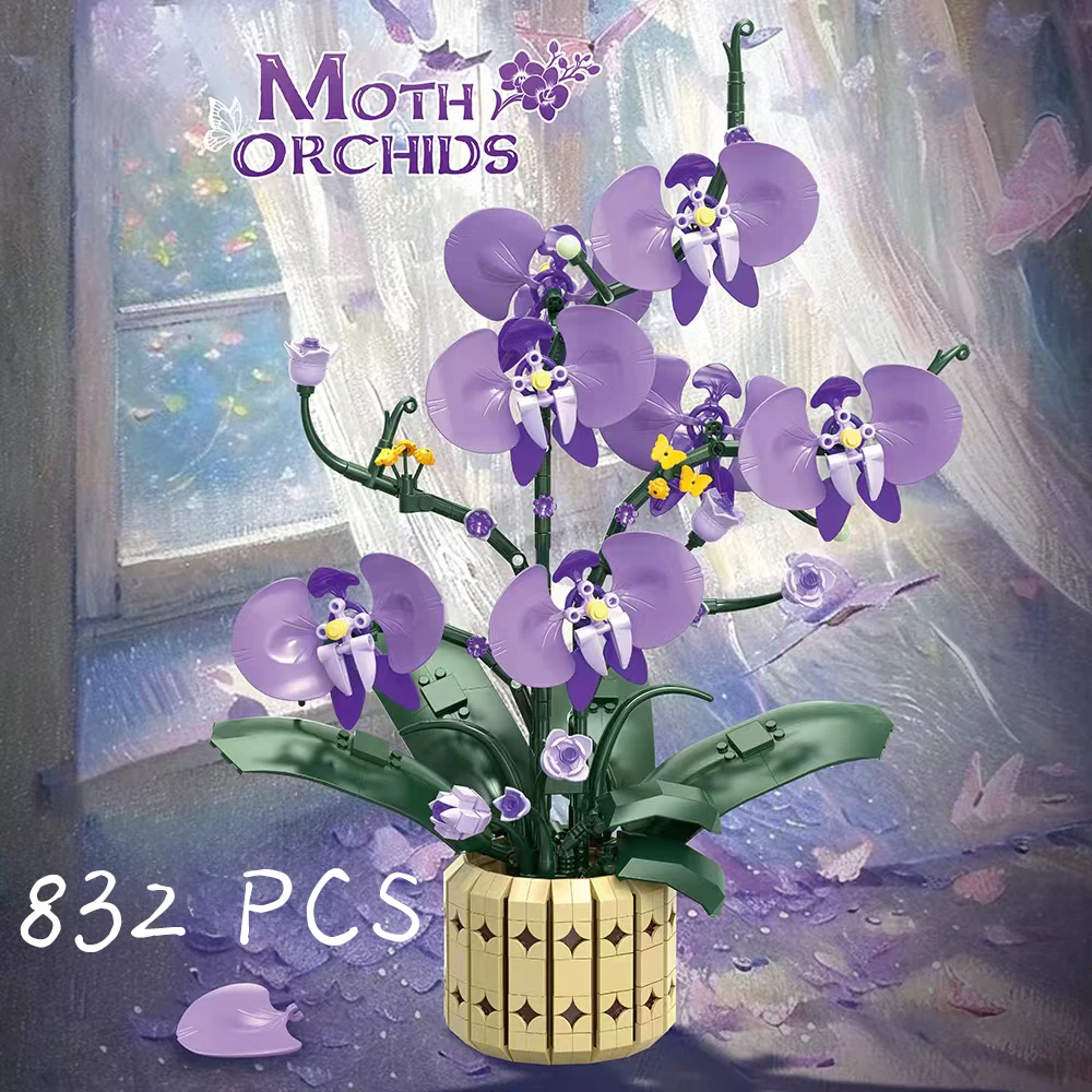 영원한 난초 블록 발렌타인데이 DIY 벽돌 꽃병과 상자가 있는 꽃 장식 어린이 및 성인용 MOC 로맨틱 장식품 최고의 선물