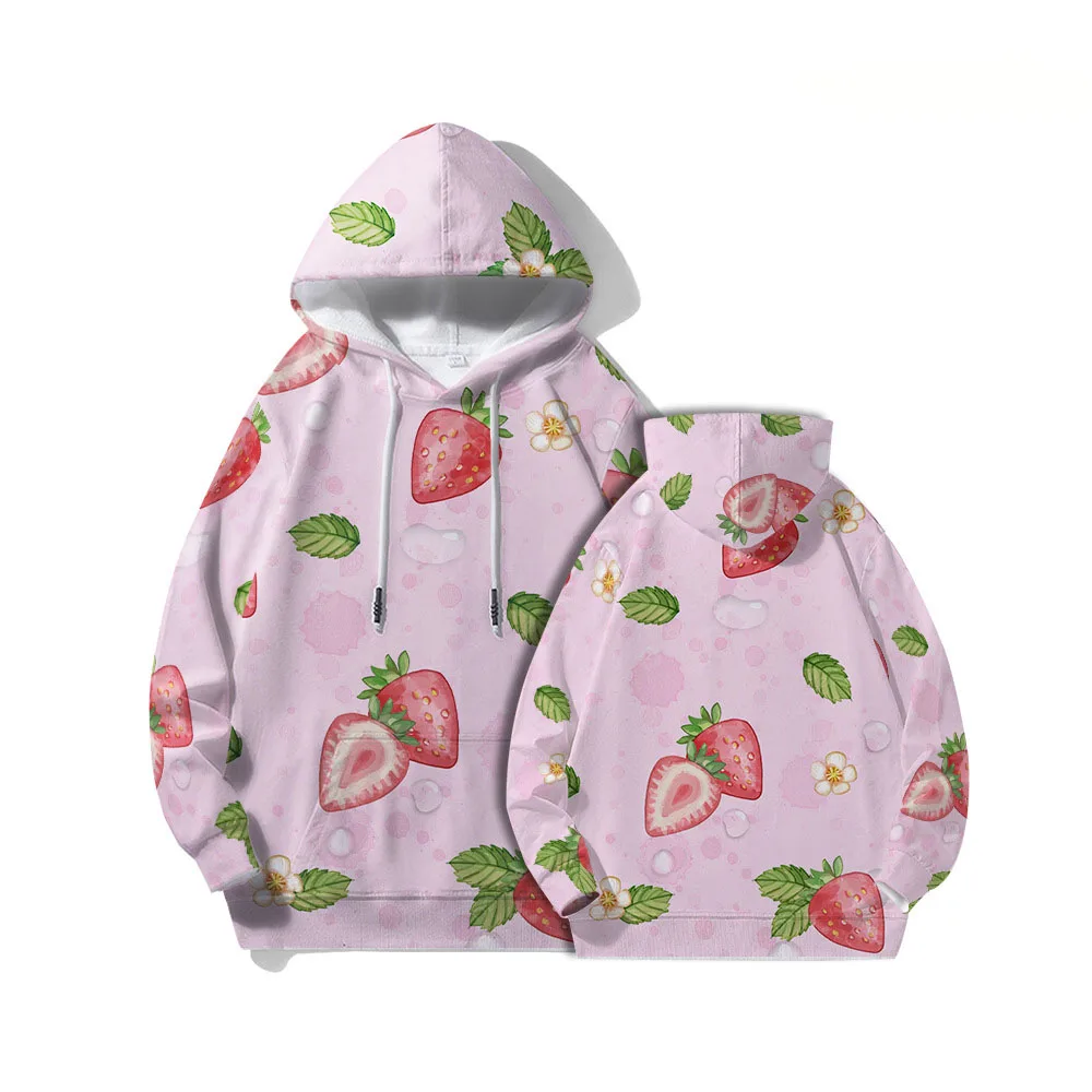 Cute Strawberry Pattern Print Hoodies Women Men Fashion Long Sleeve Hooded Sweatshirts Streetwear Pullovers Female y2k Clothing
