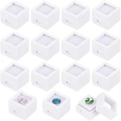 36 Pack Gemstone Display Box White Acrylic Diamond Display Case Jewelry Box Container with Clear Lids, White Sponge 0.8x0.6