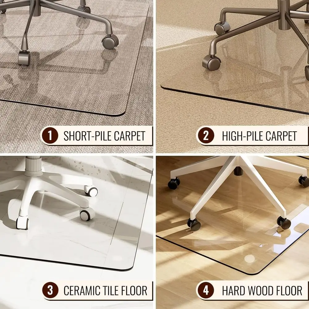 36" x 46" Chair Mat for Carpet - Office Chair Mat - Tempered Glass Floor Mat for Home/Office/Carpet Clear Computer Floor Mat - w