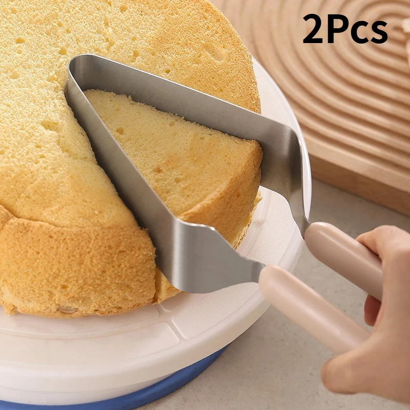 2pcs Cake Slicer & Server - Triangular Cake Transfer Tool with Ergonomic Handle, Durable Baking Tool for Home & Commercial Use