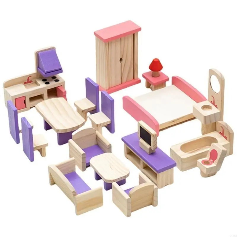 Corb Wooden Dollhouses Set Set Scene Scene Układ dla dziewczyny Creative Role Gra