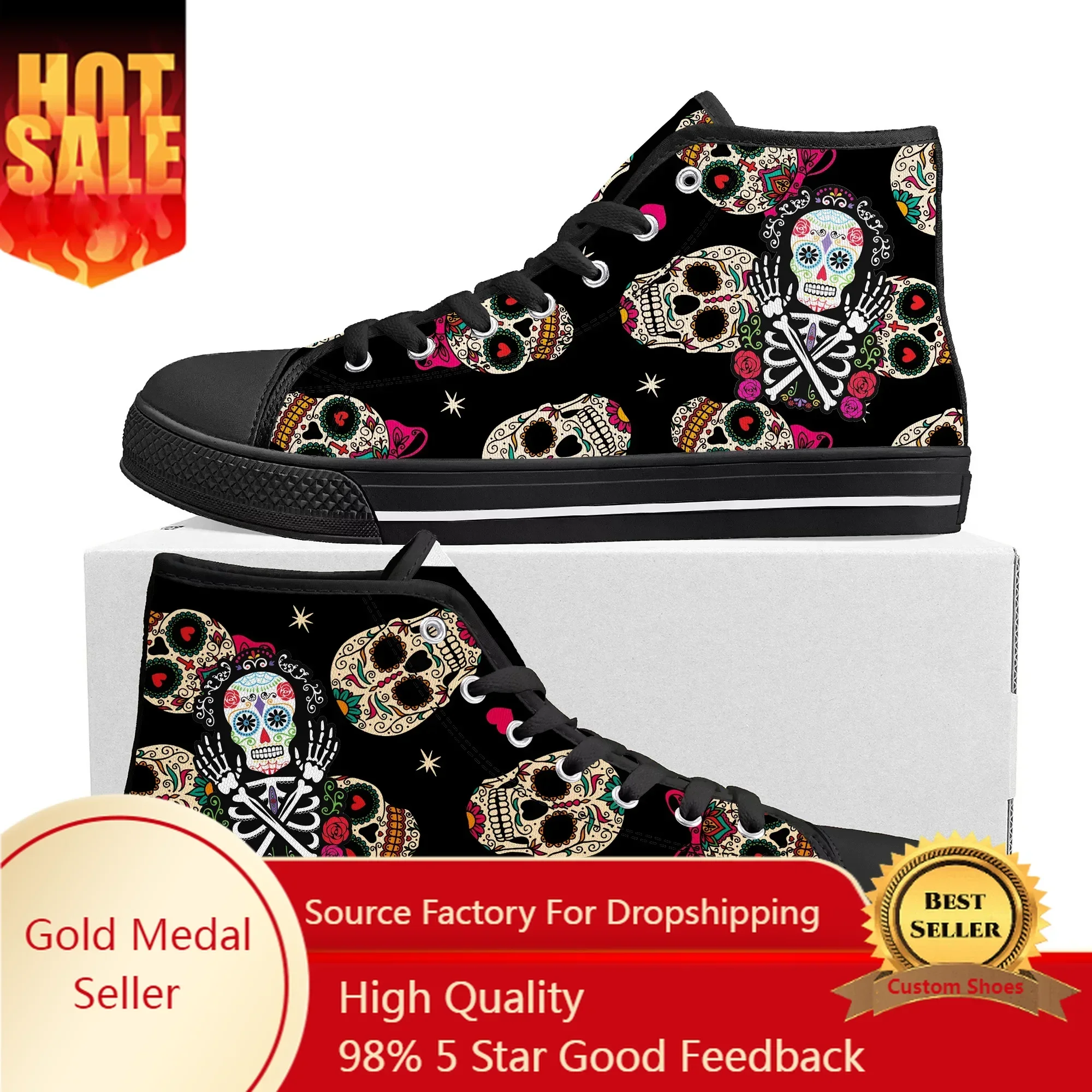 

Day of The Dead Pattern Design High Top Shoes Mens Womens Teenager High Quality Sneakers Canvas Sneaker Couple Custom Shoe