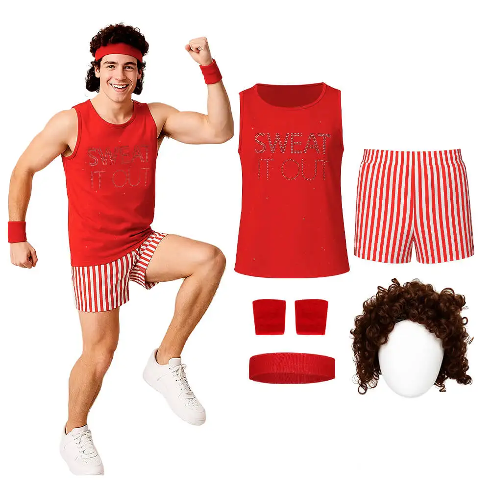 

Richard Simmons Fitness Costume Workout Suit Sweat It Out Halloween Party Outfits Sportswear for Men Retro Style