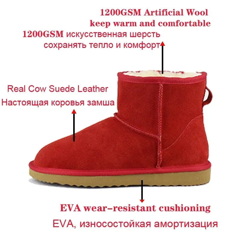 New Fashion Australia Classic Women Snow Boots Ladies Cowhide Leather Ankle Boots Cow Suese Faux Fur Warm Winter Boots No Logo