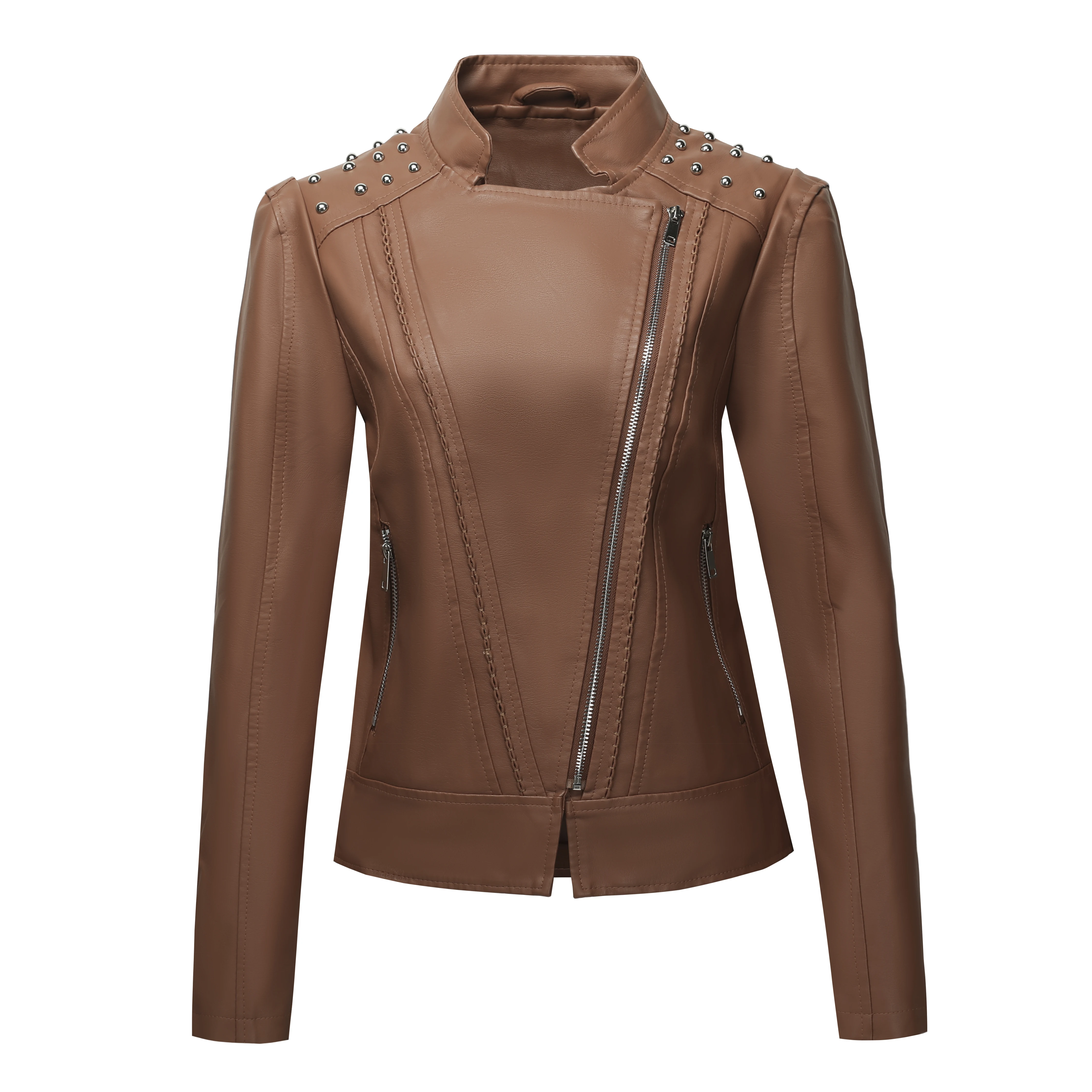 여성용 PU 가죽 재킷, 지퍼업 리벳 디자인 패션 탑, - Leather Work Jacket Women'S 리뷰 및 가격