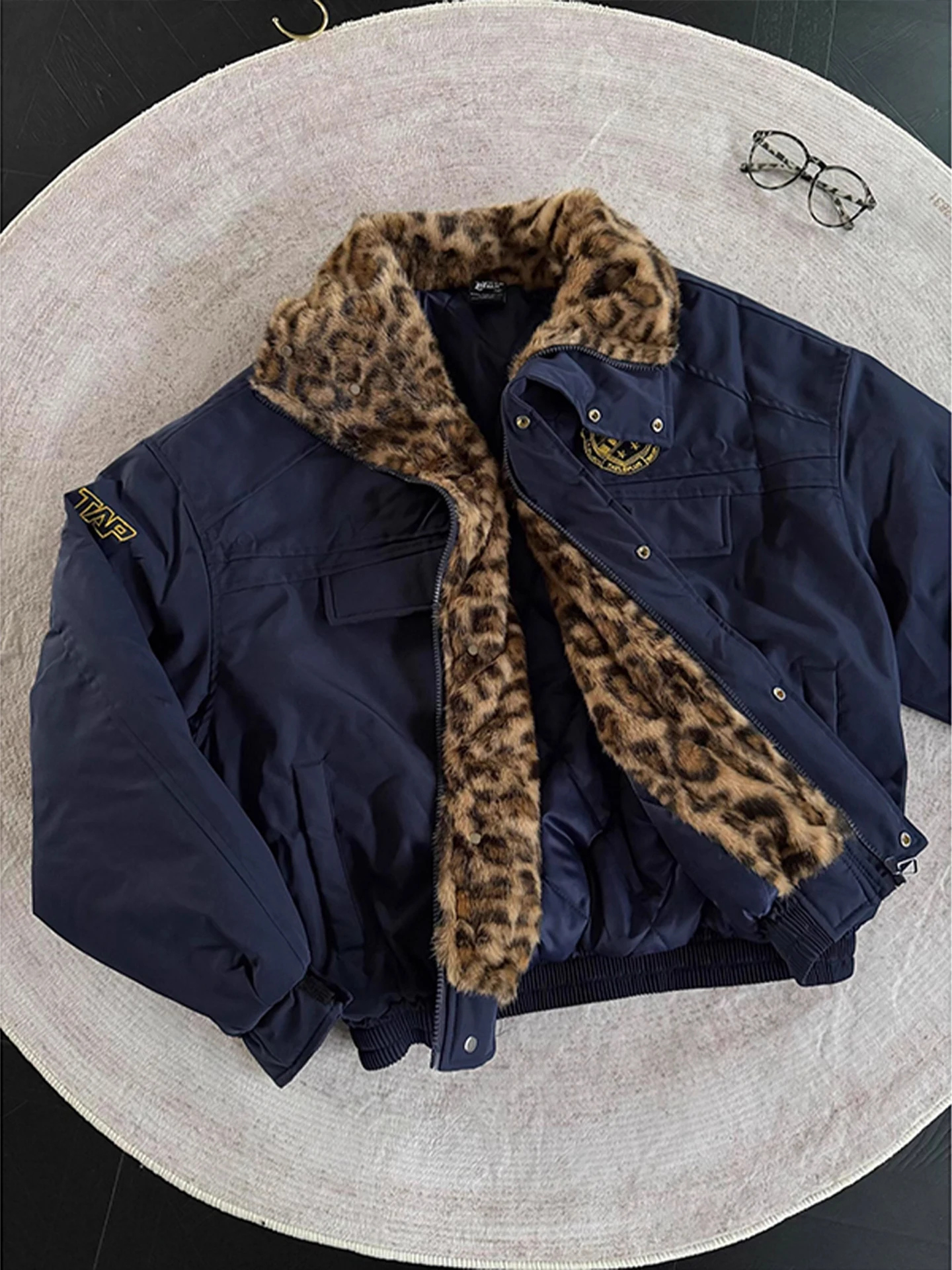 

Двустороннее носимое мужское хлопковое дэт с леопардовым принтом Thiened Fce на подкладке, зимнее пальто, теплое повседневное молодежное пальто Sli