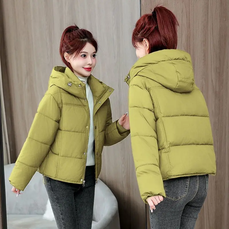 

2025 New Autumn Winter Women Parka Hooded Jacket Loose Warm Thicken Outerwear Down Cotton Casual Short Jacket Female Basic Coat