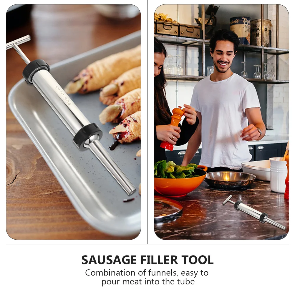 

1 Set Stainless Steel Filler Tool Manual Meat Stuffer Safe Material Comfort Handle Labor Saving Easy Clean Making Kit