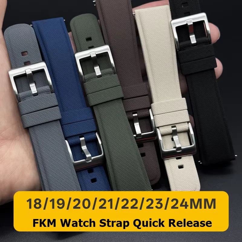 FKM Rubber Strap 18mm19mm 20mm 21mm 22mm 23mm24mm Quick Release Fit Flat End Universal Watch Bracelet for Omega Rolex Breitling