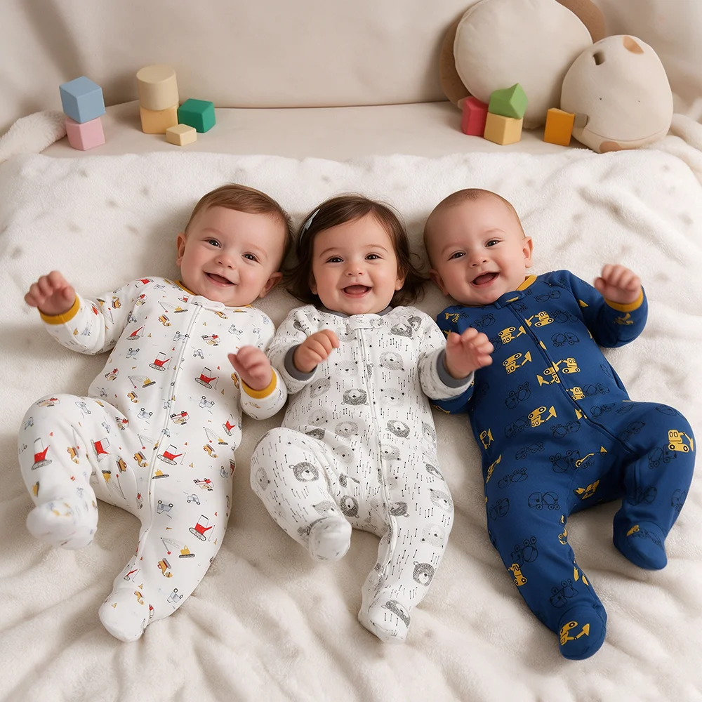 Footie Baby Cotton Rompers Spring Autumn Infant Sleeper Long Sleeve Double Way Zipper Bodysuits Newborn Clothing Baby Jumpsuit