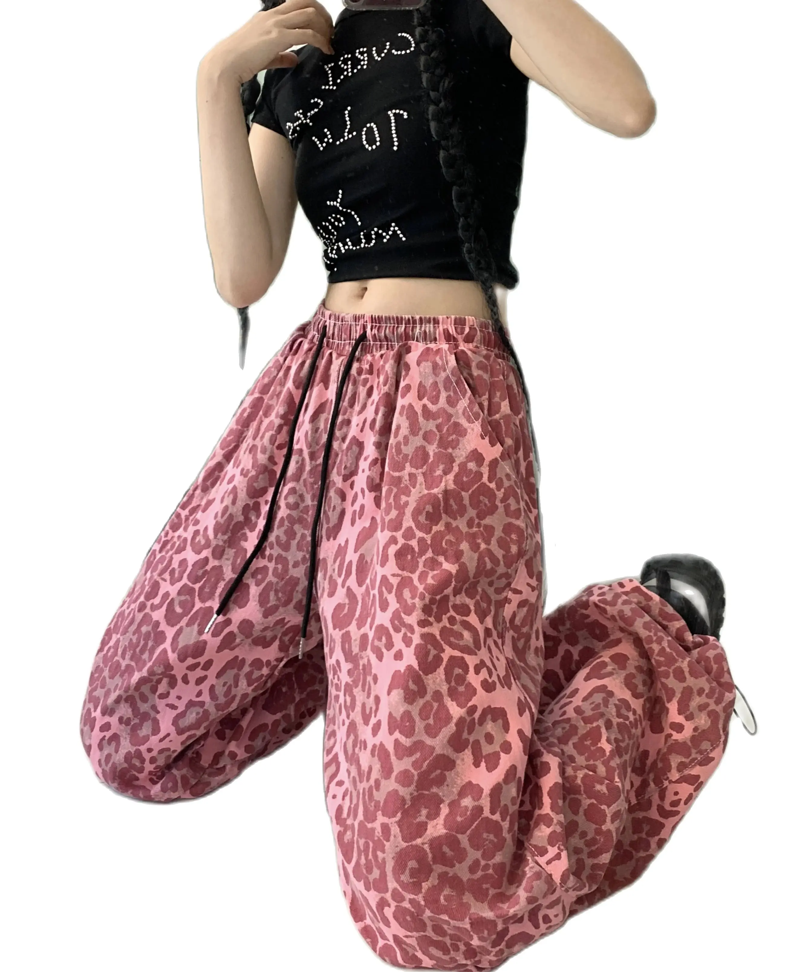 

American Street Leopard Pattern Wide Legged Pants Y2K Fashion Harajuku Instagram Style High Waist Wide Leg Baggy Pants 2024