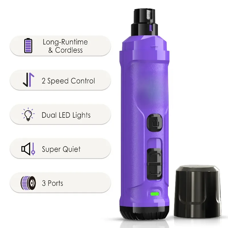 Pet Armor Grinder, with LED Light 2 Gears, Electric Cat and Dog Nail Trimmer, Universal for Large, Medium and Small Dogs and