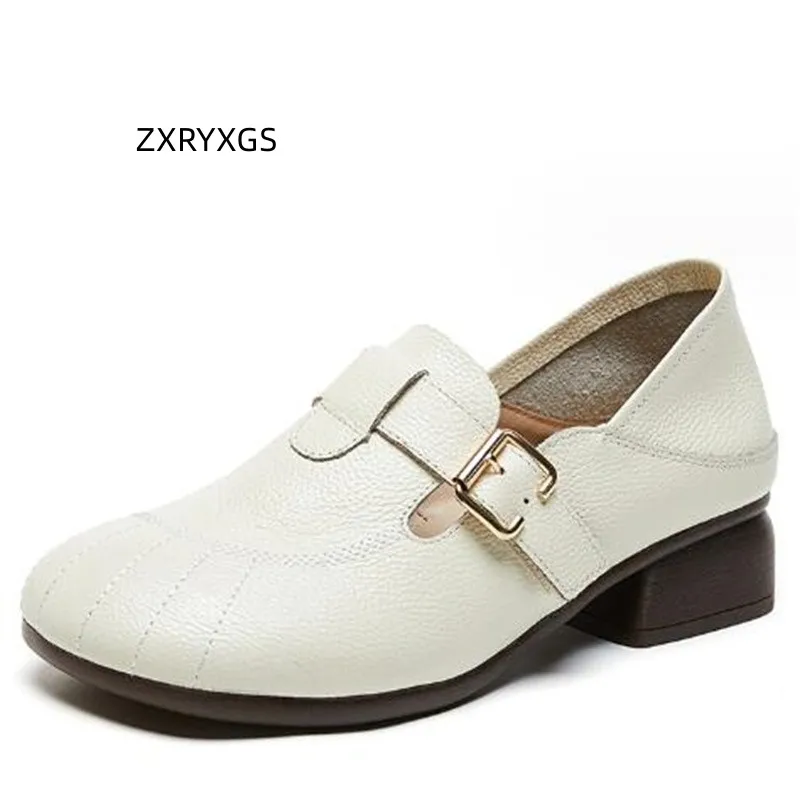 

ZXRYXGS Sales Promotion Cowhide Retro Middle Heels 2023 Autumn Comfort Soft Sole Non-slip Women Leather Shoes Banquet Tide Shoes