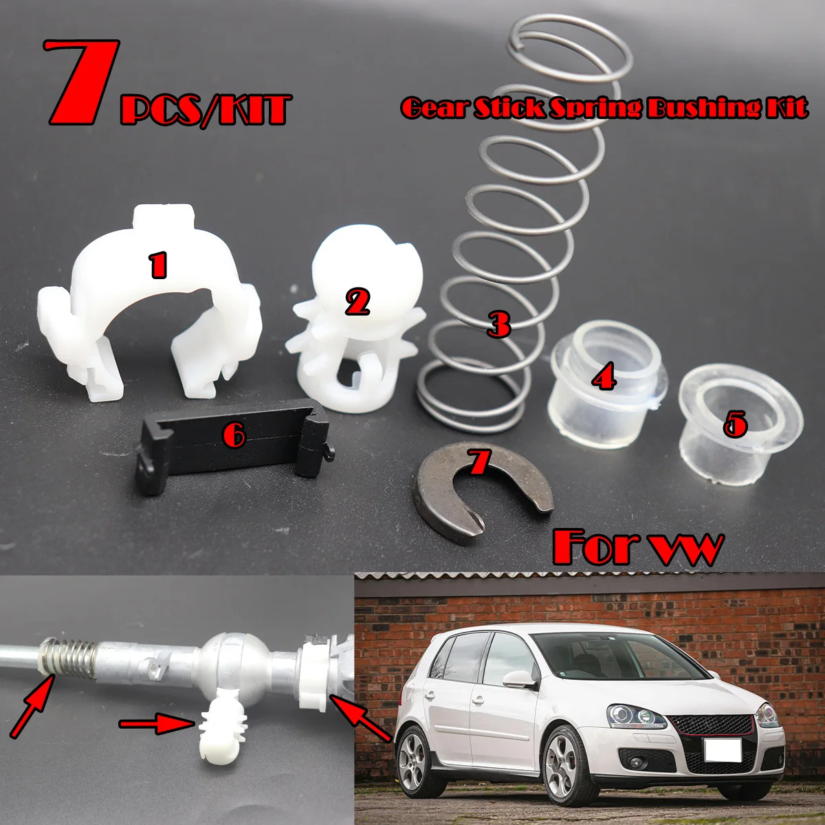 

7pcs Gear Shifter Selector Lever Shaft Gear Stick Spring Bushing For VW Golf MK5 mk6 Jetta MT Shift Issue FixGearstick Rebuild