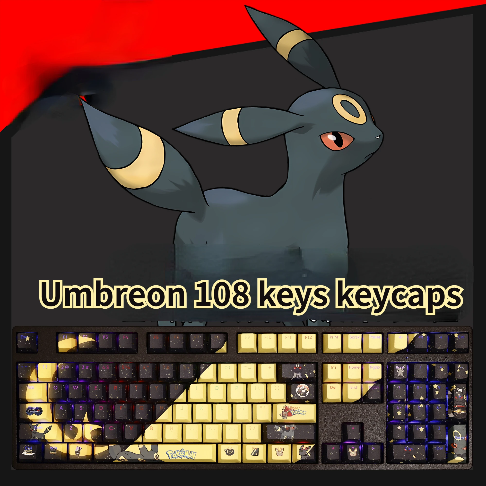 umbreon anime game keycaps 108 teclas linguagem rgb material pbt perfil cereja caps teclado mecanico 01