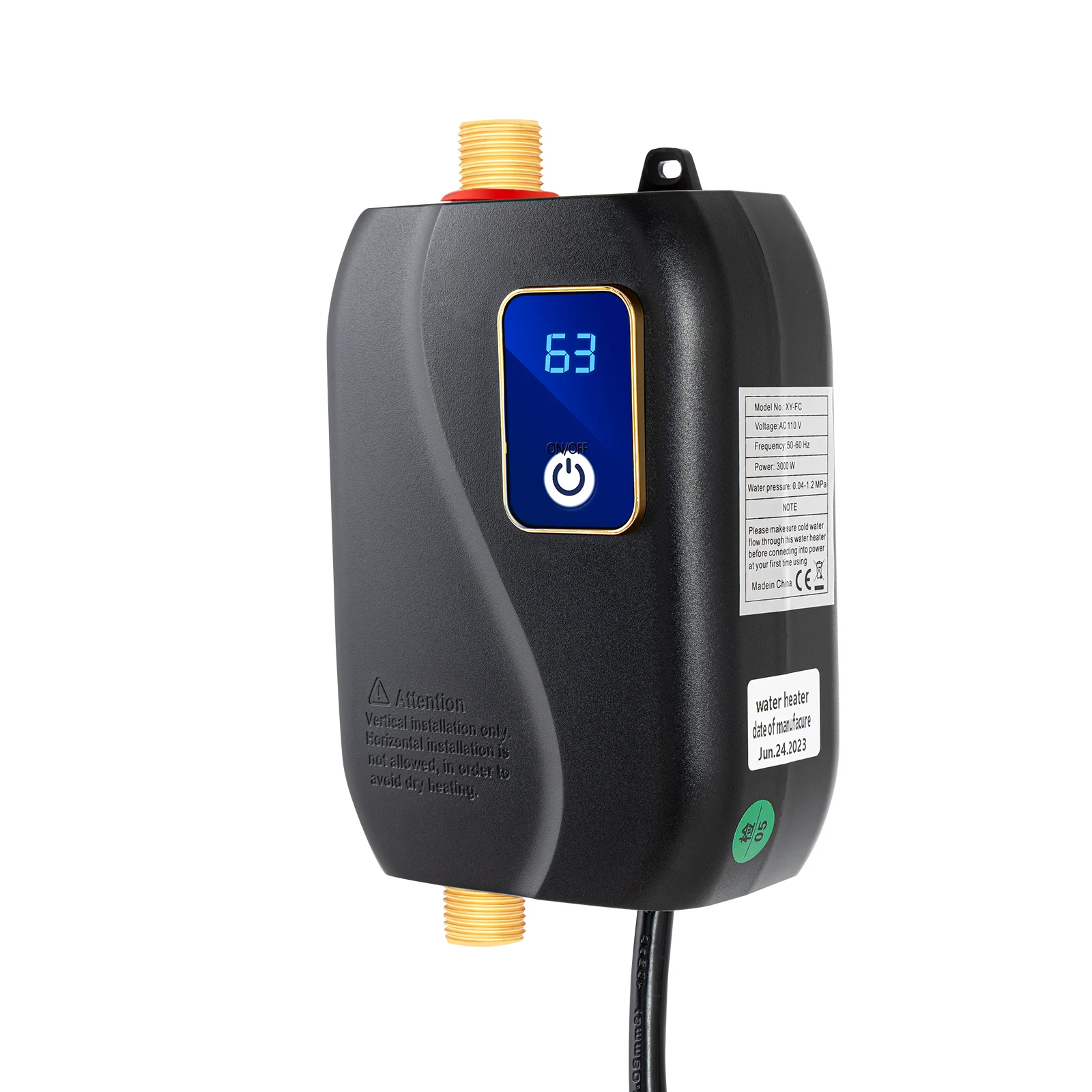 3000W Mini Water Heater Fast Thermal 110V Electric Instant Water Heater LED Display for Kitchen Counter Sink