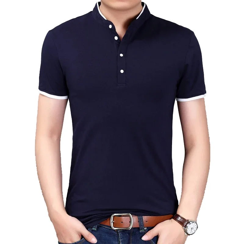 

BROWON 2025 Summer Tops Fashion Brand Clothing Men T Shirt Short Sleeve Mandarin Collar Casual Tshirt Men New Arrival