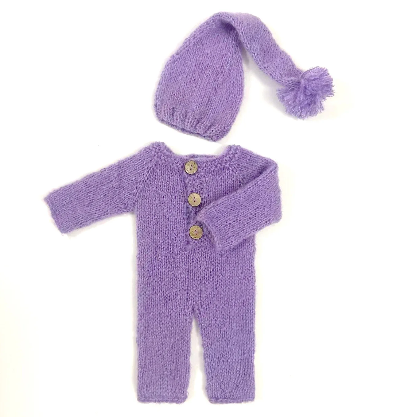 Newborn Photography Outfit Knitted Cap Mohair Baby Romper Jumpsuit and Hat Photo Shoot Props