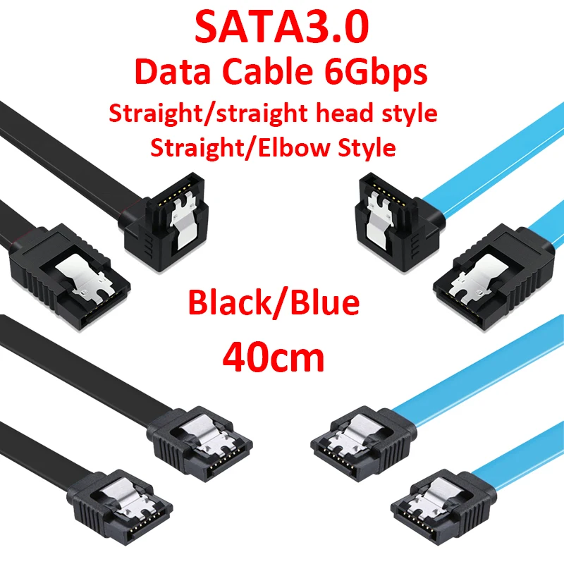 

10pcs 40CM SATA Data Cable 90 Degree Right Angle SATA 3.0 6Gbps Cable Black with Locking SATA Cable For HDD SSD CD DVD Drives