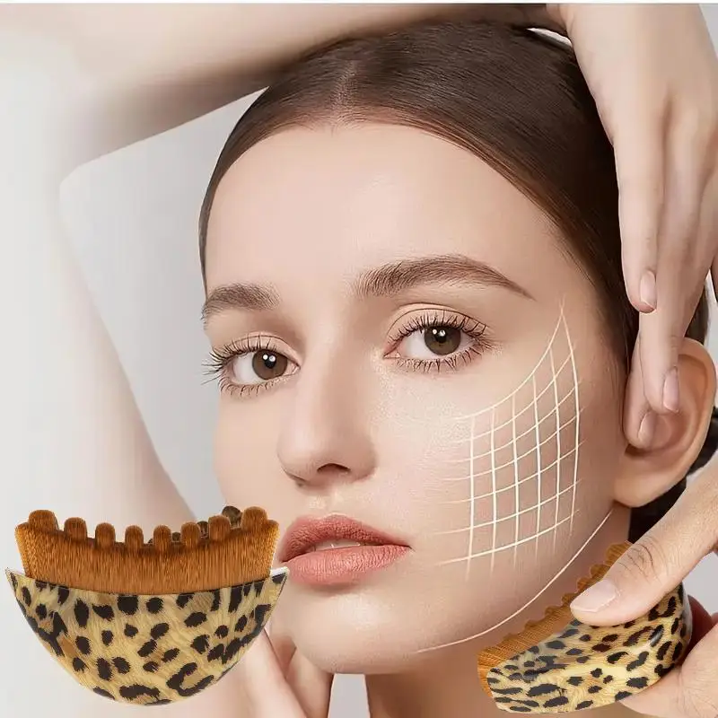 1 Pcs Portable Chin Reduce Puffiness Lymphatic Drainage Massager Leopard Print Lymphatic Contour Face Brush For Face