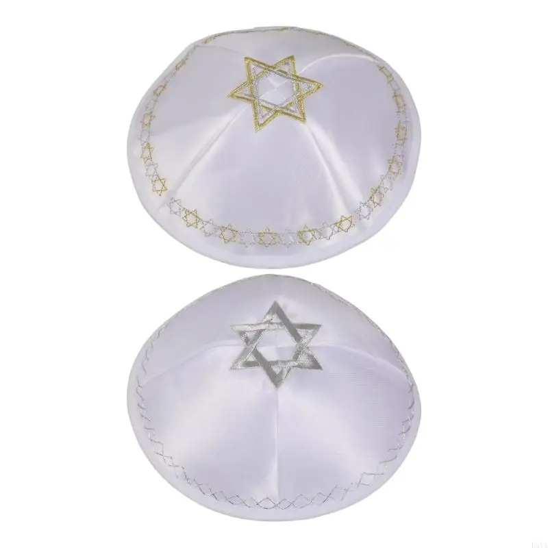 

L5YA Breathable Yarmulke For Men Teens With Embroidery Formal Cultural Event Head Wear Jewish Skull Round Hat