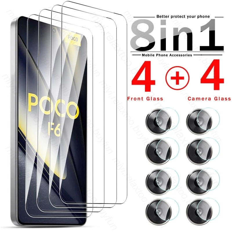 Pocof6 Case 8 In 1 Tempered Glass Cover For Xiaomi Poco F6 5G Camera Protective Glass Pocof6pro Poko Little F6Pro F 6 Pro 6Pro