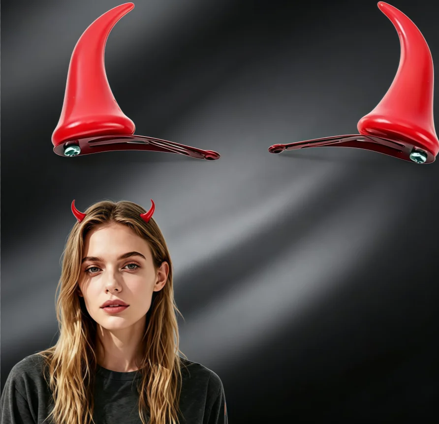 Cute Red Horn Hair Clips Set | 2Pcs Devil Horn Snap Hair Barrettes for Cosplay, Halloween & Party