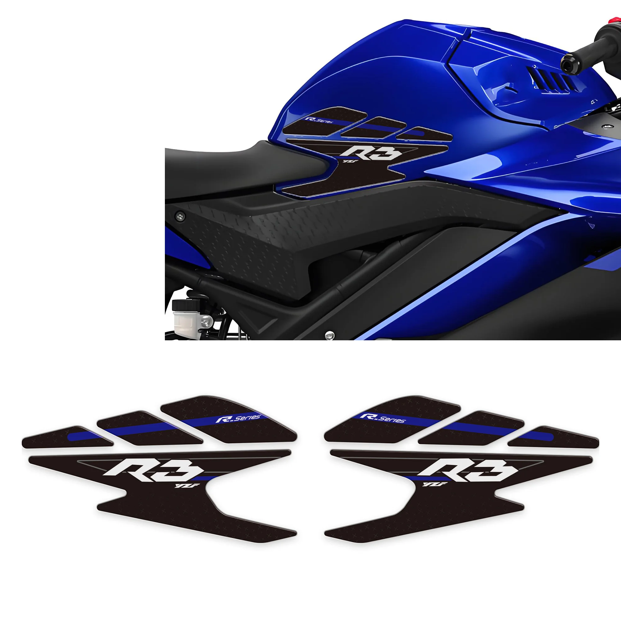Motorcycle Tank Knee Pad Grips 3D Stickers Decals Protector Gas Fuel Oil Kit for Yamaha R3 YZF-R3 YZFR3 YZF R3 2019-2025