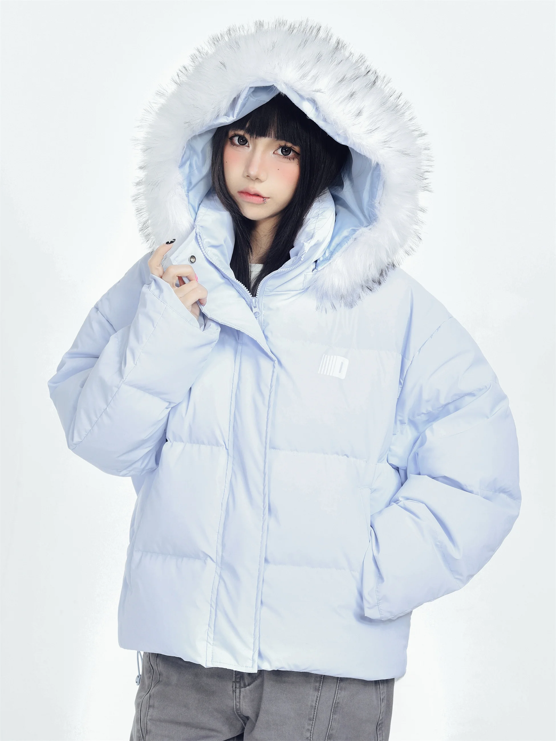 

KESOAK American Sle Casual Loose Warm Detachable Fur Collar down Jaet Winter Coat for Women Comfortable Polyester Fiber