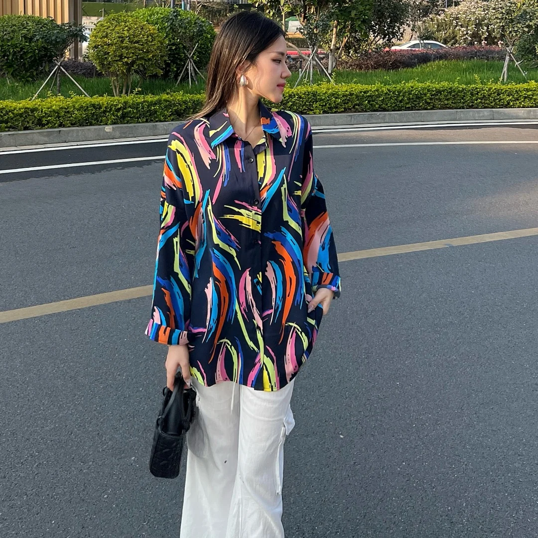 

SuperAen European and American Style Oversize Women Long-sleeved Shirt 2025 New Summer High Street Mid-length Shirt