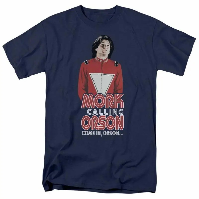Mork y Mindy Come In Orson camiseta para hombre con licencia programa de televisión clásico azul marino