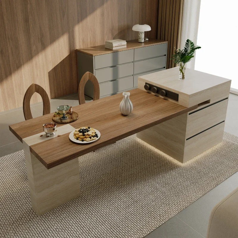 Dining table integrated retractable can be embedded steam oven multi-functional rock slab island dining table