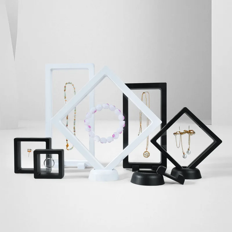 

10 Pack 3D Floating Frame Display Case for Jewelry PE Film Jewelry Display Stand Box Ornament Organizer Suspended Display Boxes