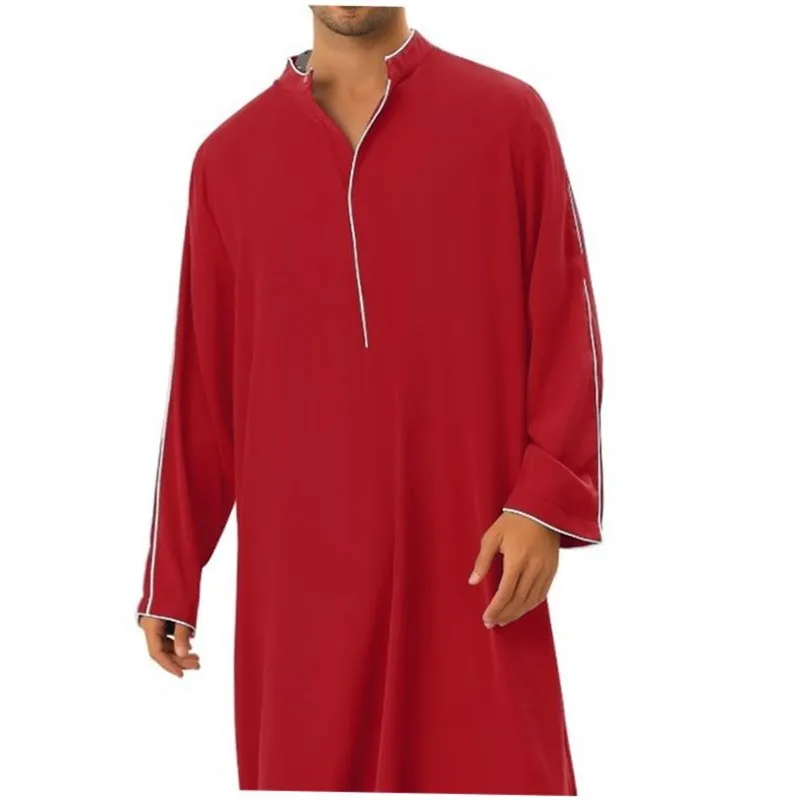 

Casual Long Robe Shirt for Men Simple Design Arab Style Muslim Clothing Standard Fit PU Leather One-Piece Velvet Rock Music P...