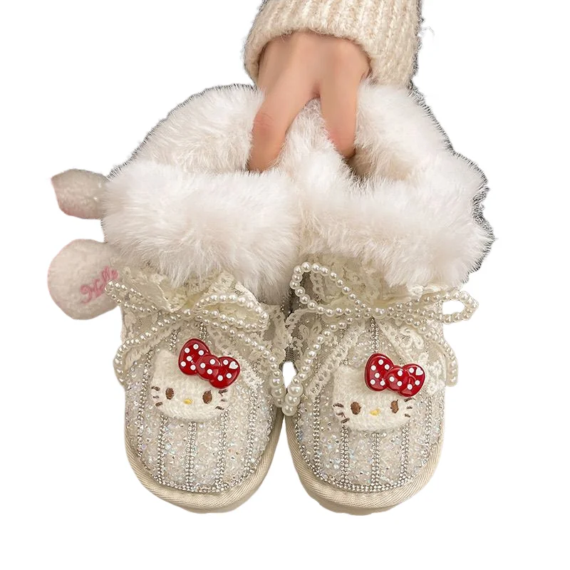 

Sanrio Girl Hello Kitty Kawaii Fashion Cartoon Cotton Shoes Student Winter Non-Slip Child Thicken Keep Warm Snow Boots New Style