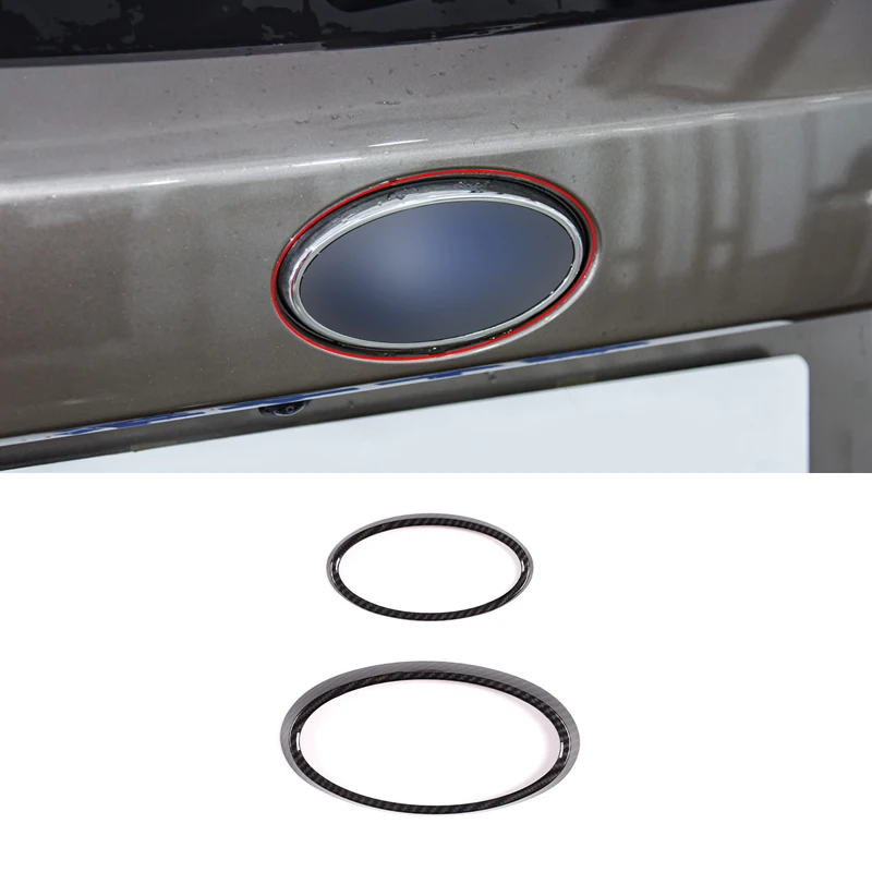 2 PCS Exterior Front Rear Logo Badge Ring Trim Decorative Cover For Subaru Outback 2021-2022 ABS Carbon Fiber Car Accessories