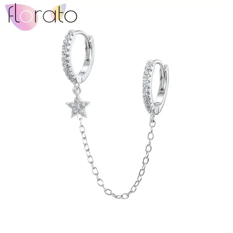 

925 sterling Silver Needle French Exquisite Simple Chain Zircon Double Hoop Earrings Women's Fashion Party Wedding Jewelry Gift